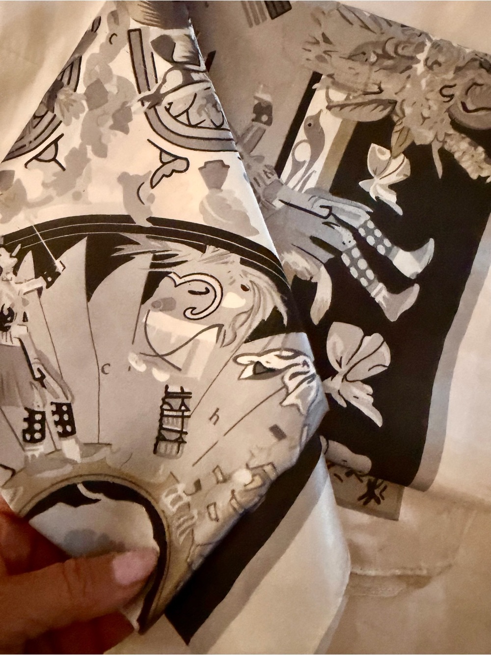 Hermes Kachinas Black, White & Gray Decorative Scarf with Tribal Motif - Picture 13 of 13
